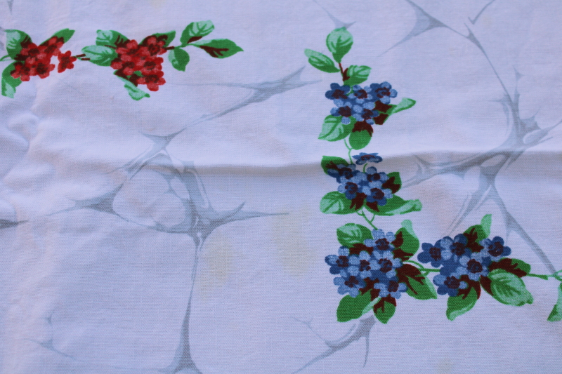 photo of vintage Wilendur print cotton tablecloth, flower lattice red & blue floral  #4