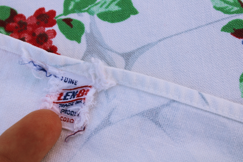 photo of vintage Wilendur print cotton tablecloth, flower lattice red & blue floral  #6
