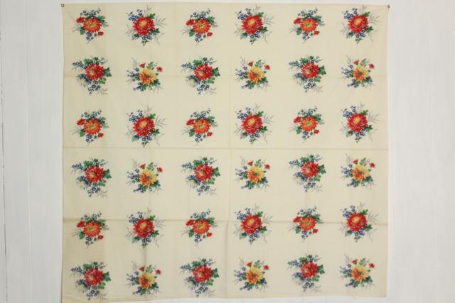 photo of vintage Wilendure printed cotton kitchen table cloth & napkins set, 1940s flower print #3