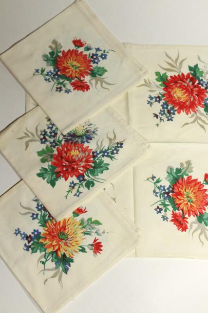 photo of vintage Wilendure printed cotton kitchen table cloth & napkins set, 1940s flower print #9