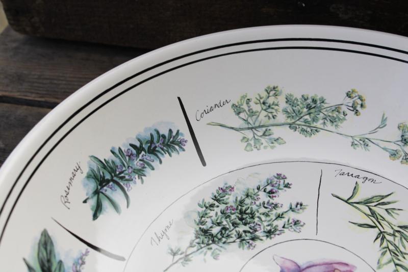 photo of vintage Williams Sonoma ceramic pasta bowl, Portugal pottery culinary herbs pattern #3