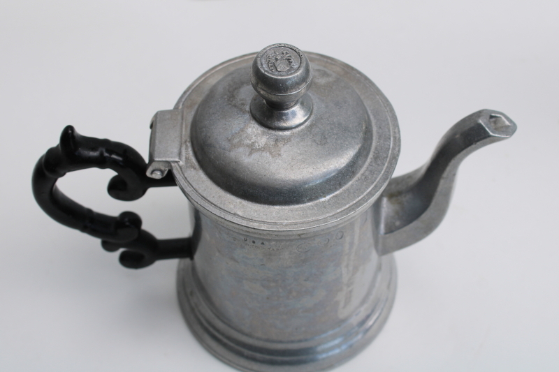 photo of vintage Wilton Armetale coffee pot Golden Plough Tavern reproduction antique pewter  #2