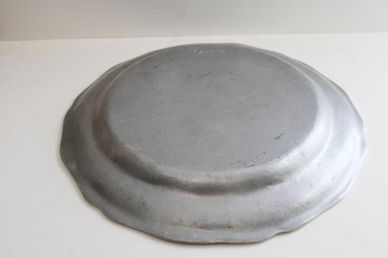 photo of vintage Wilton Armetale pewter Queen Anne large round platter or serving tray #4