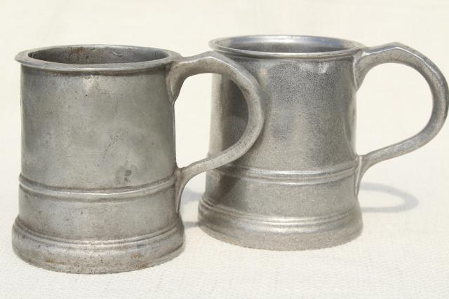 photo of vintage Wilton Armetale pewter beer steins or noggin mugs, tankards or cider cups #1