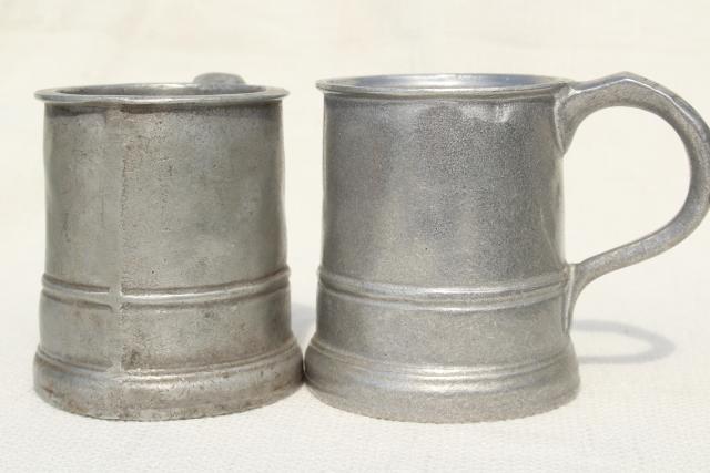 photo of vintage Wilton Armetale pewter beer steins or noggin mugs, tankards or cider cups #2