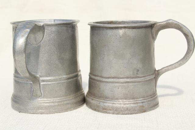 photo of vintage Wilton Armetale pewter beer steins or noggin mugs, tankards or cider cups #3