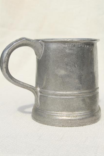 photo of vintage Wilton Armetale pewter beer steins or noggin mugs, tankards or cider cups #4