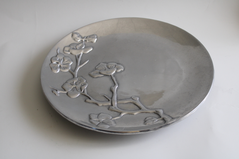 photo of vintage Wilton Armetale pewter cast metal cherry blossom round tray or plate  #1