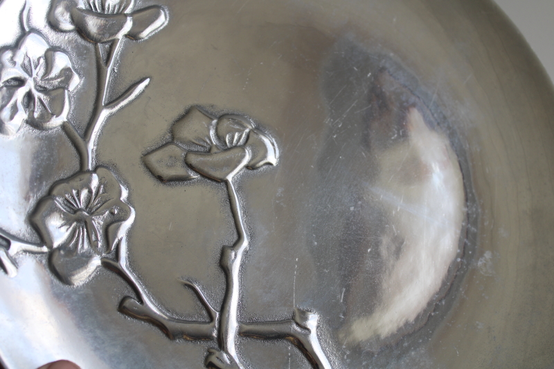 photo of vintage Wilton Armetale pewter cast metal cherry blossom round tray or plate  #2