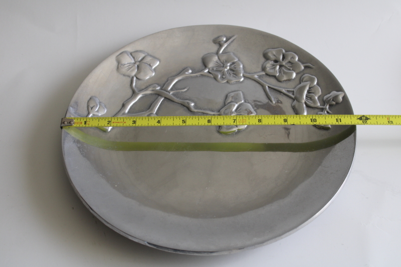 photo of vintage Wilton Armetale pewter cast metal cherry blossom round tray or plate  #6