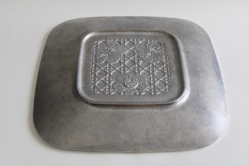 photo of vintage Wilton Armetale pewter cast metal cherry blossom square tray or plate  #4