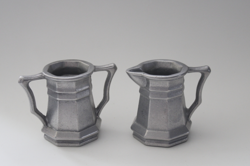 photo of vintage Wilton Armetale pewter cream & sugar set, traditional colonial style #1