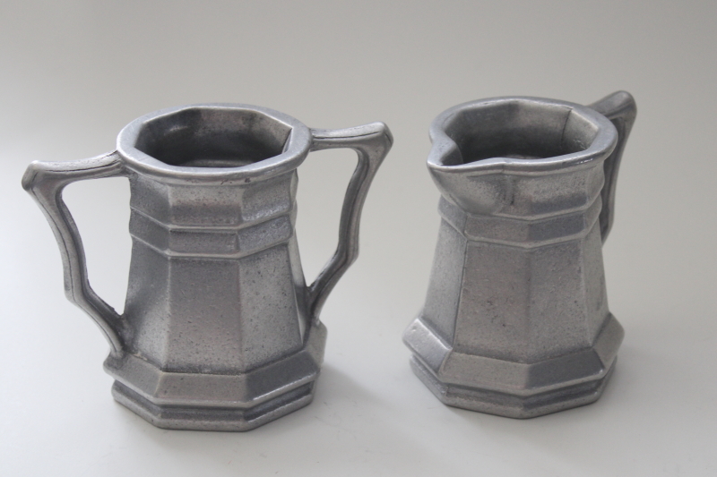 photo of vintage Wilton Armetale pewter cream & sugar set, traditional colonial style #4