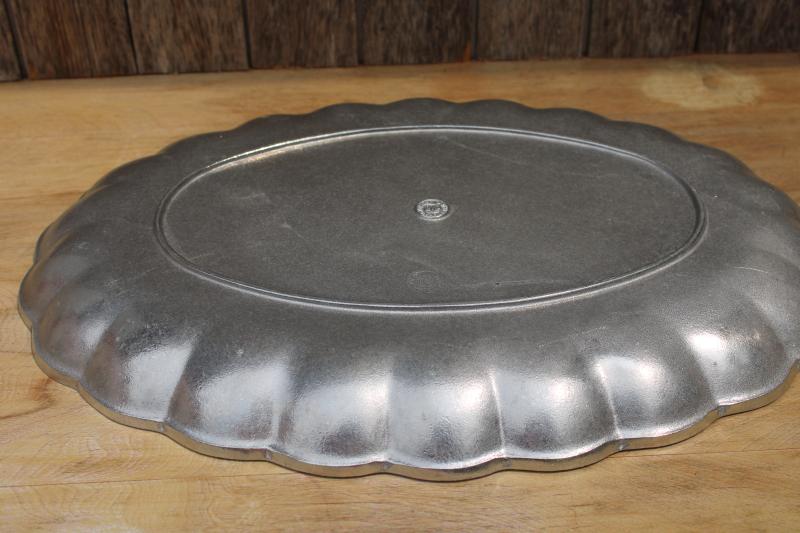 photo of vintage Wilton Armetale pewter tray w/ scalloped melon shape, huge oval platter #3