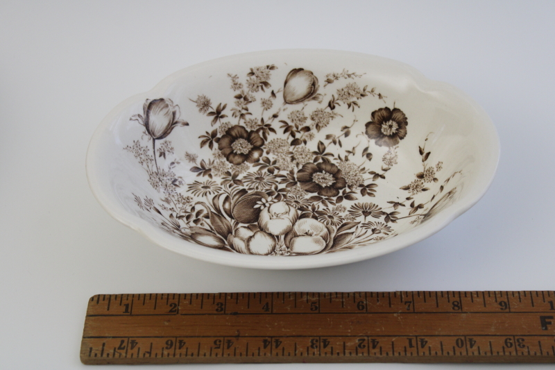 photo of vintage Windsor Ware Johnson Bros Dover floral pattern brown transferware china oval bowl #1