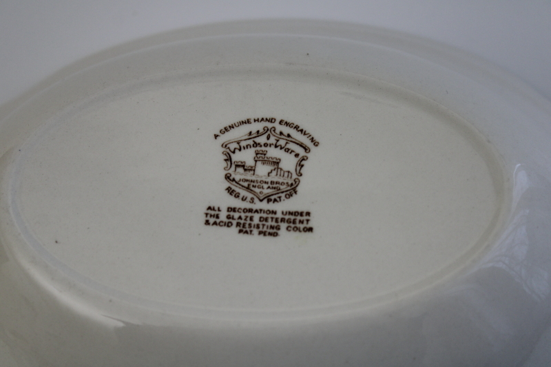 photo of vintage Windsor Ware Johnson Bros Dover floral pattern brown transferware china oval bowl #4