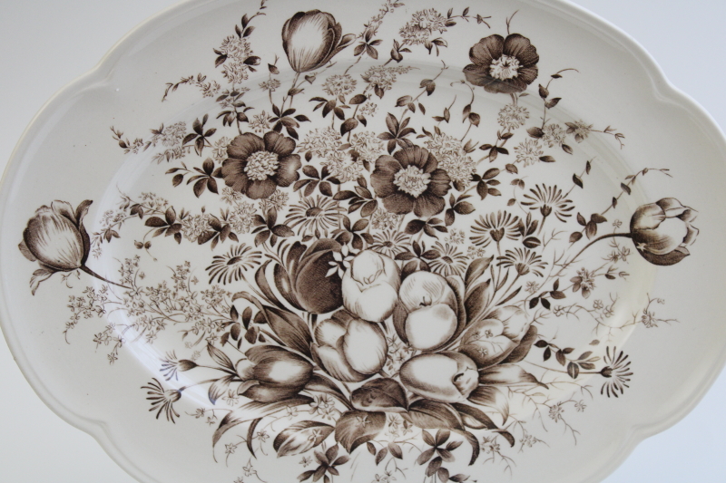 photo of vintage Windsor Ware Johnson Bros Dover floral pattern brown transferware china platter #2