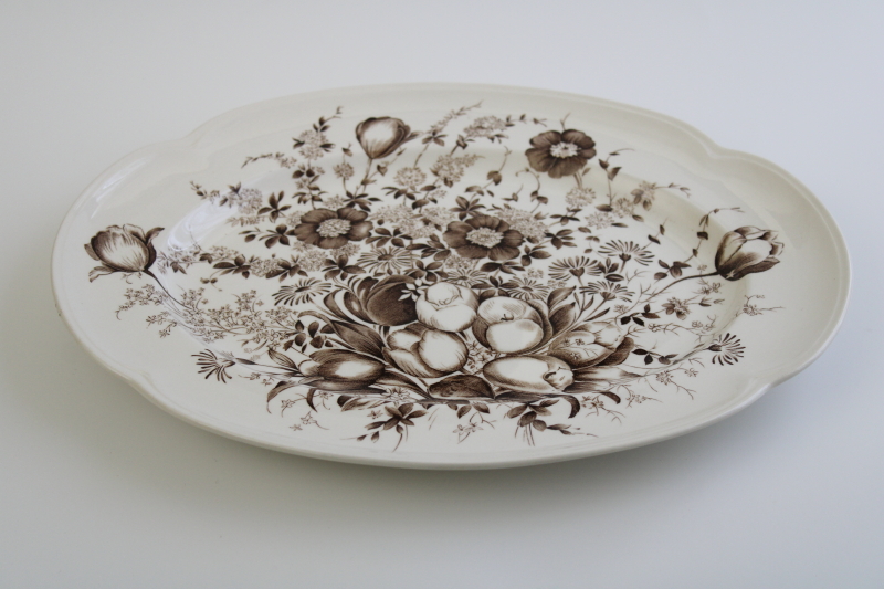 photo of vintage Windsor Ware Johnson Bros Dover floral pattern brown transferware china platter #3