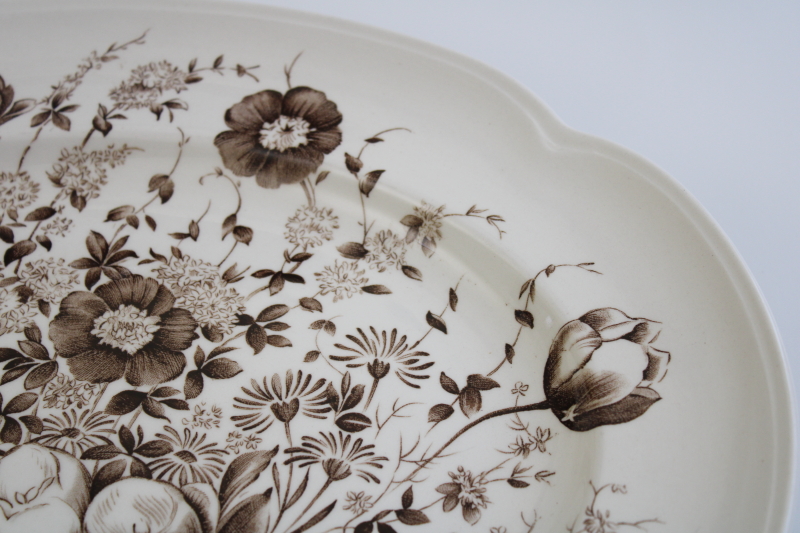 photo of vintage Windsor Ware Johnson Bros Dover floral pattern brown transferware china platter #4