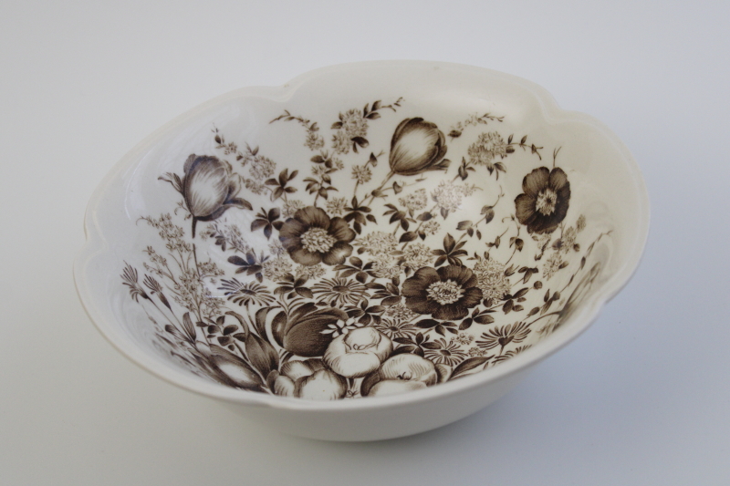 photo of vintage Windsor Ware Johnson Bros Dover floral pattern brown transferware china serving bowl #1