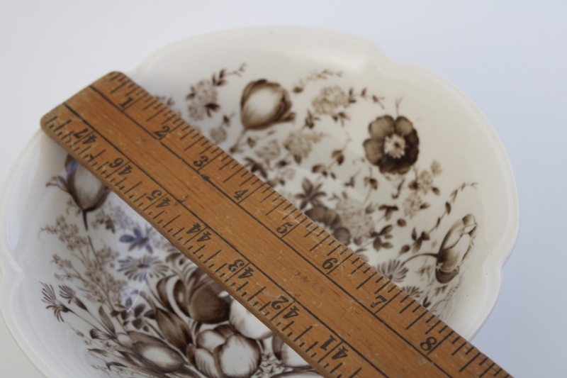 photo of vintage Windsor Ware Johnson Bros Dover floral pattern brown transferware china serving bowl #3