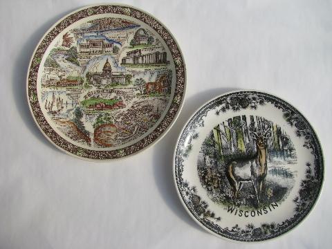 photo of vintage Wisconsin north woods souvenir transferware china plates #1