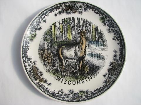 photo of vintage Wisconsin north woods souvenir transferware china plates #3