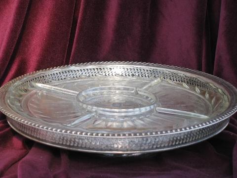 photo of vintage Wm Rogers silver plate lazy susan set, turntable w/ glass tray #1