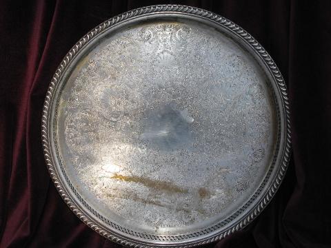 photo of vintage Wm Rogers silver plate lazy susan set, turntable w/ glass tray #3