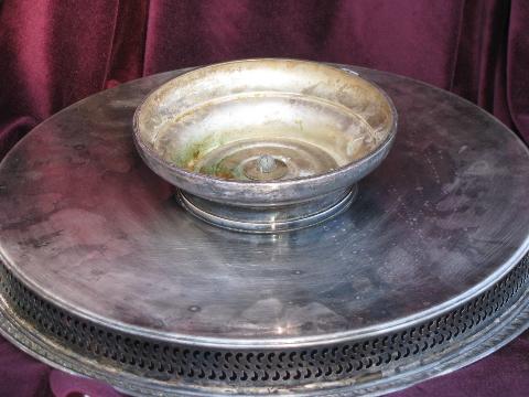 photo of vintage Wm Rogers silver plate lazy susan set, turntable w/ glass tray #5