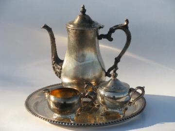 catalog photo of vintage Wm. Rogers silver plate tea or coffee set w/ pot, tray etc.