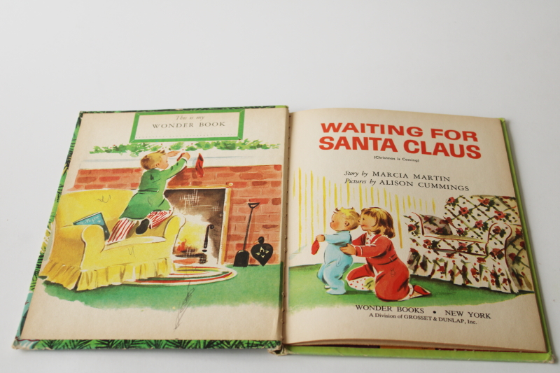 photo of vintage Wonder Book Christmas 1952 Waiting for Santa Claus baby boomer picture book #3