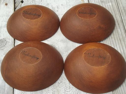 photo of vintage Wood Craftery wooden salad bowl set, retro wood salad bowls #3