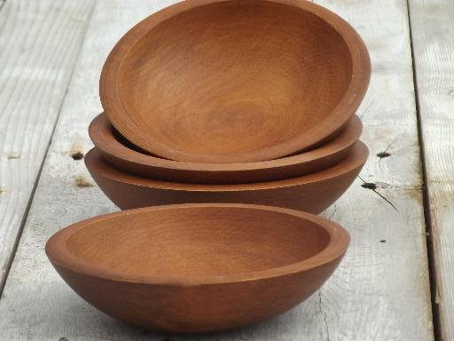 photo of vintage Wood Craftery wooden salad bowl set, retro wood salad bowls #4