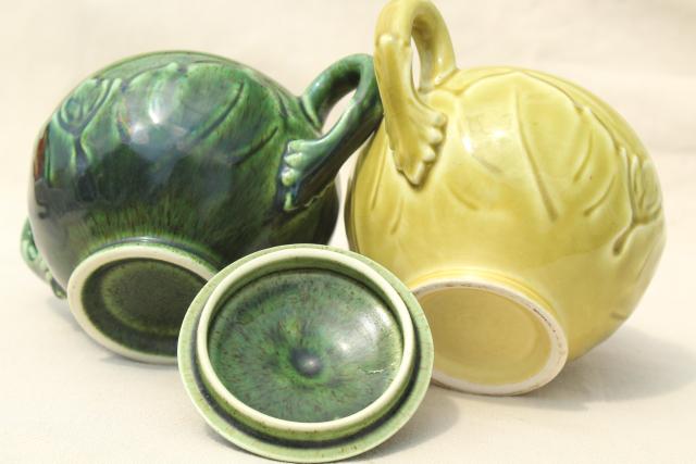 photo of vintage Woodfield leaf pattern Steubenville china cream & sugar chartreuse golden & dark green #5