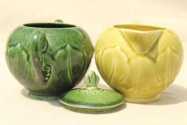 photo of vintage Woodfield leaf pattern Steubenville china cream & sugar chartreuse golden & dark green #6