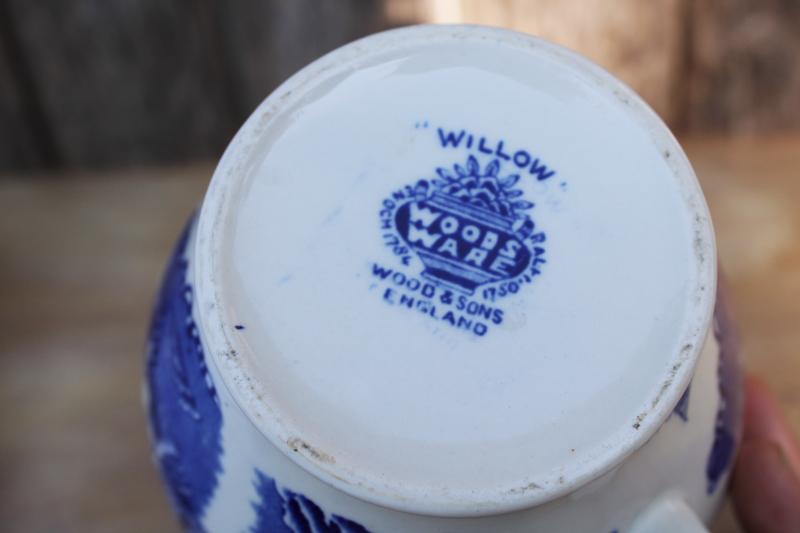 photo of vintage Woods Ware England blue willow china pitcher, large milk jug #5