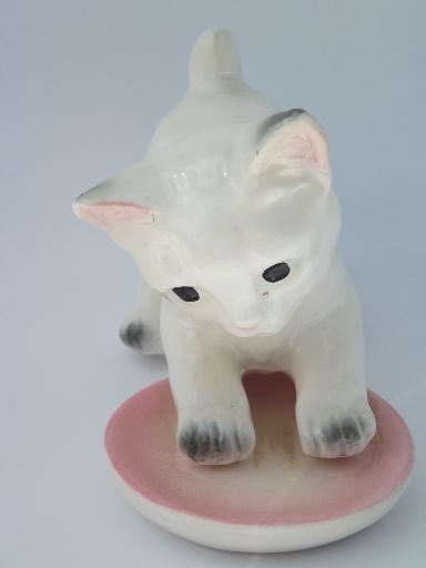 photo of vintage Woolworths china kitty figurine, kitten playing in saucer of milk #4