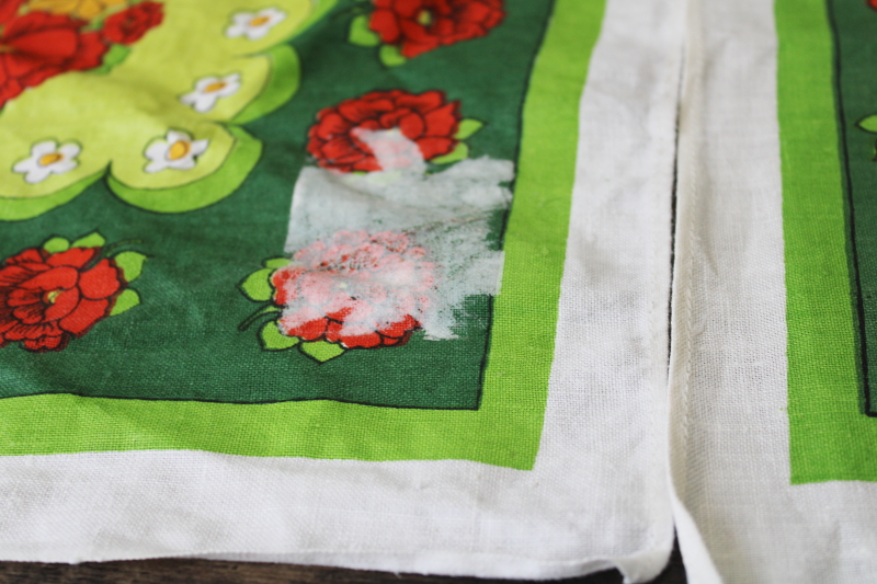 photo of vintage Woolworths linen kitchen tea towels, bright boho flowered print on lime green #3