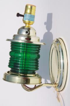 catalog photo of vintage Woolworth's tag pin up wall sconce lamp, ship's lantern green signal light