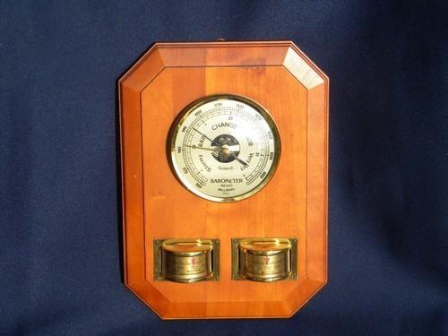 photo of vintage Wuersch aneroid barometer w/instruments brass and cherry wood France #1