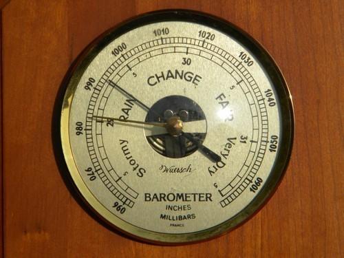 photo of vintage Wuersch aneroid barometer w/instruments brass and cherry wood France #2