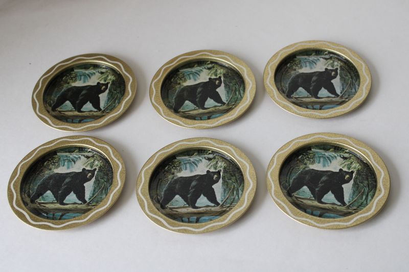 photo of vintage Yellowstone National Park souvenir print metal tray & black bear coasters set  #3