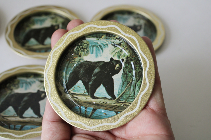 photo of vintage Yellowstone National Park souvenir print metal tray & black bear coasters set  #4