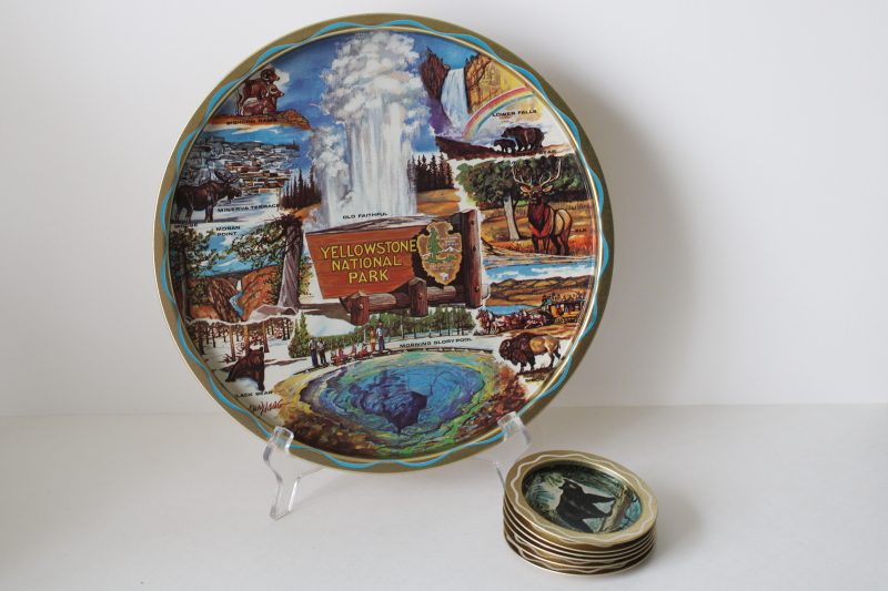 photo of vintage Yellowstone National Park souvenir print metal tray & black bear coasters set  #7