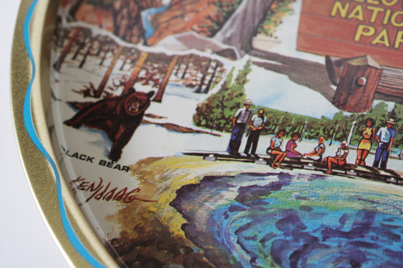 photo of vintage Yellowstone National Park souvenir print metal tray & black bear coasters set  #9