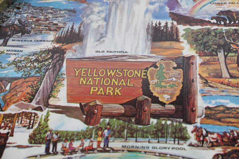 photo of vintage Yellowstone National Park souvenir print metal tray & black bear coasters set  #10