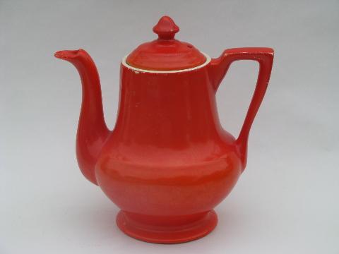 photo of vintage Zanesville thermo-proof kitchen pottery, big orange tea or coffee pot #1