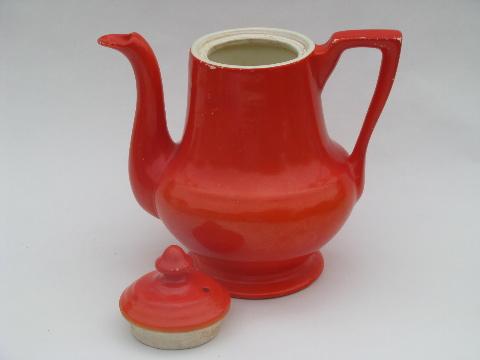 photo of vintage Zanesville thermo-proof kitchen pottery, big orange tea or coffee pot #2