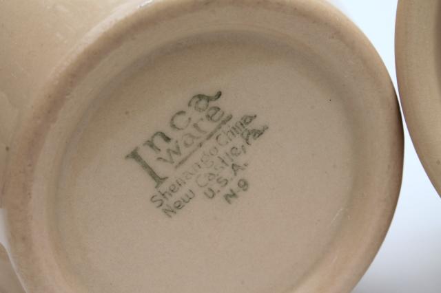 photo of vintage adobe ware tan ironstone coffee cups, Inca Shenango restaurant china mugs #4